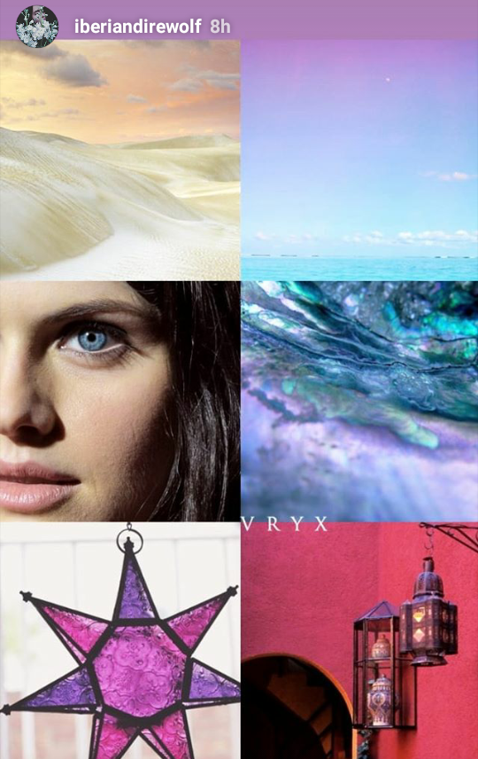 Vryx Hydranos fantasy book character aesthetic mood board turquoise lilac colors