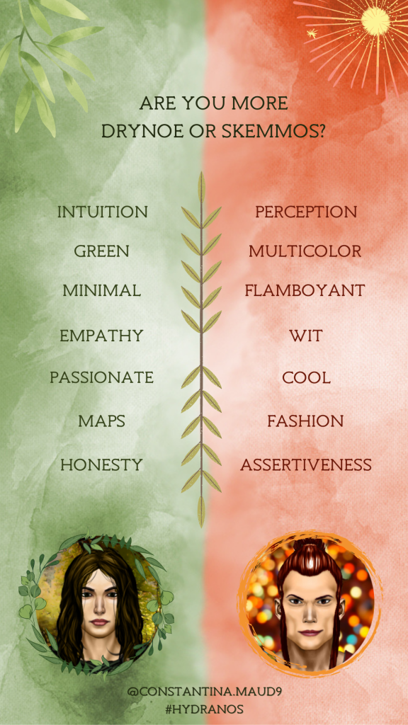drynoe-skemmos-fantasy-book-hydranos-personality-quiz-avatars-green-and-red